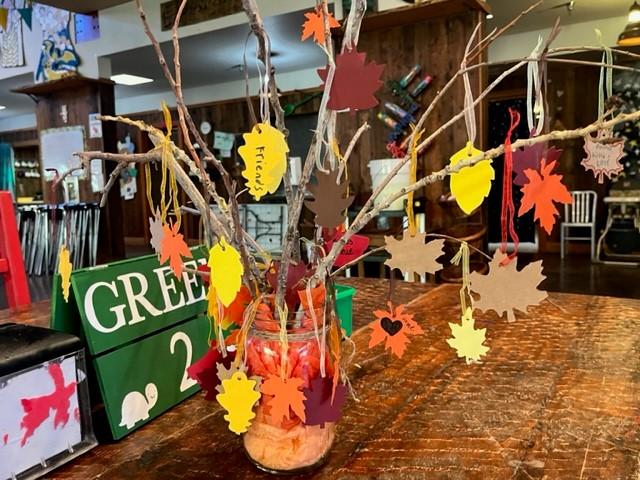Thankful Tree, branches with leaves cut out and hung.