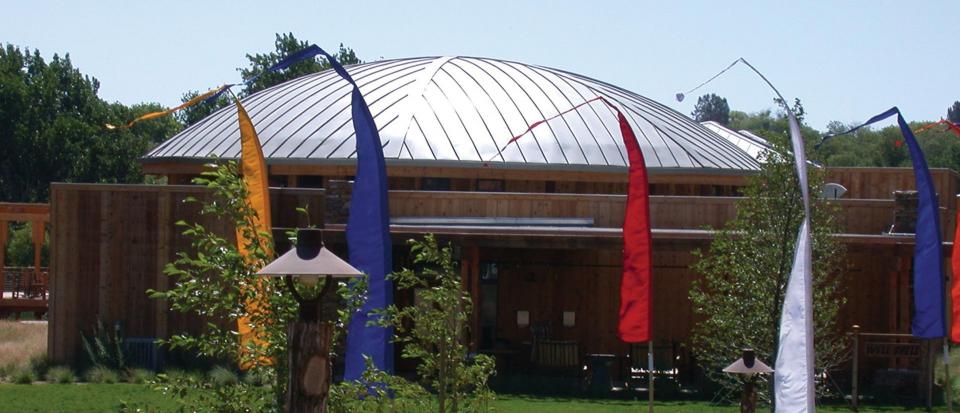 Well Shell Building from the front with Bali flags.